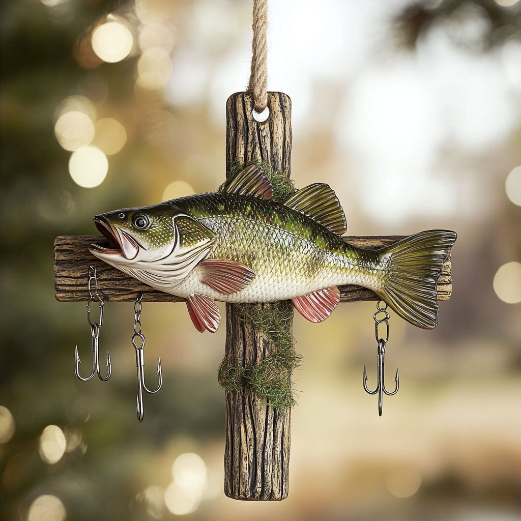 Bass Fish Rustic Hook WN0412012CL Christmas Ornament