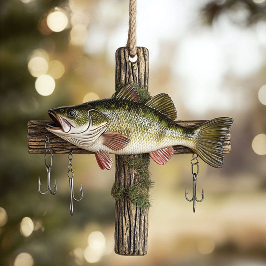 Bass Fish Rustic Hook WN0412012CL Christmas Ornament