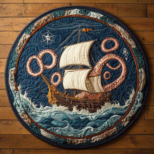 Vintage Ship Voyage WN0805099CL Quilted Round Mat