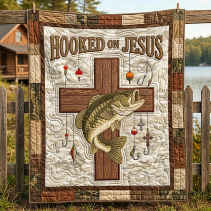 Fishing Hooked On Jesus XR2104005CL Quilt