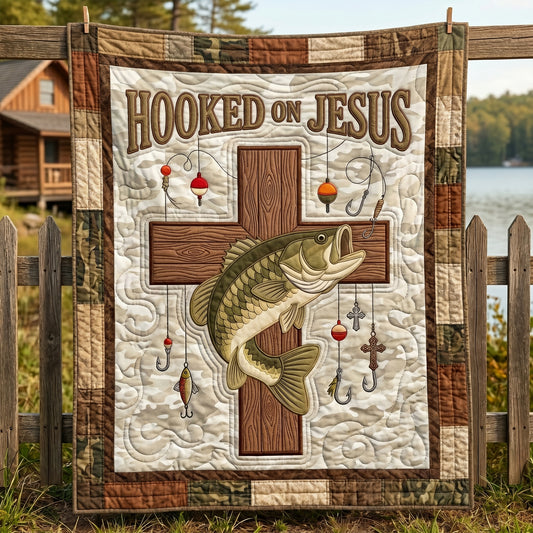 Fishing Hooked On Jesus XR2104005CL Quilt