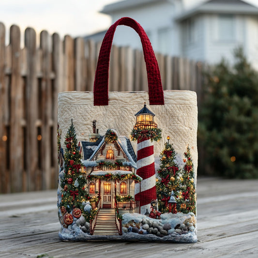 Lighthouse In Christmas XR1811023CL Quilted Tote Bag