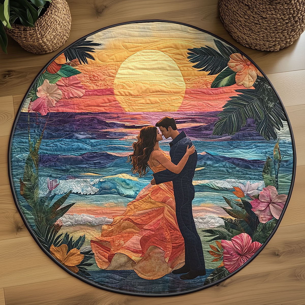 Romantic Sunset Couple WJ0407049CL Quilted Round Mat