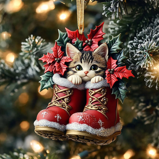 Cozy Boot Cat Christmas WN0811040CL Christmas Ornament