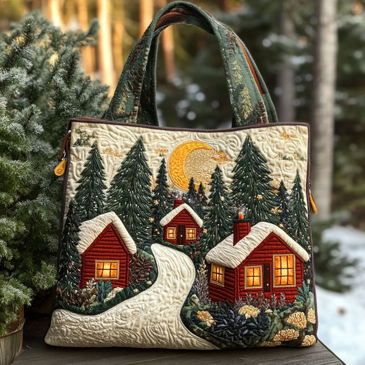Winter Glow Forest Cabin WN0110064CL Quilted Tote Bag