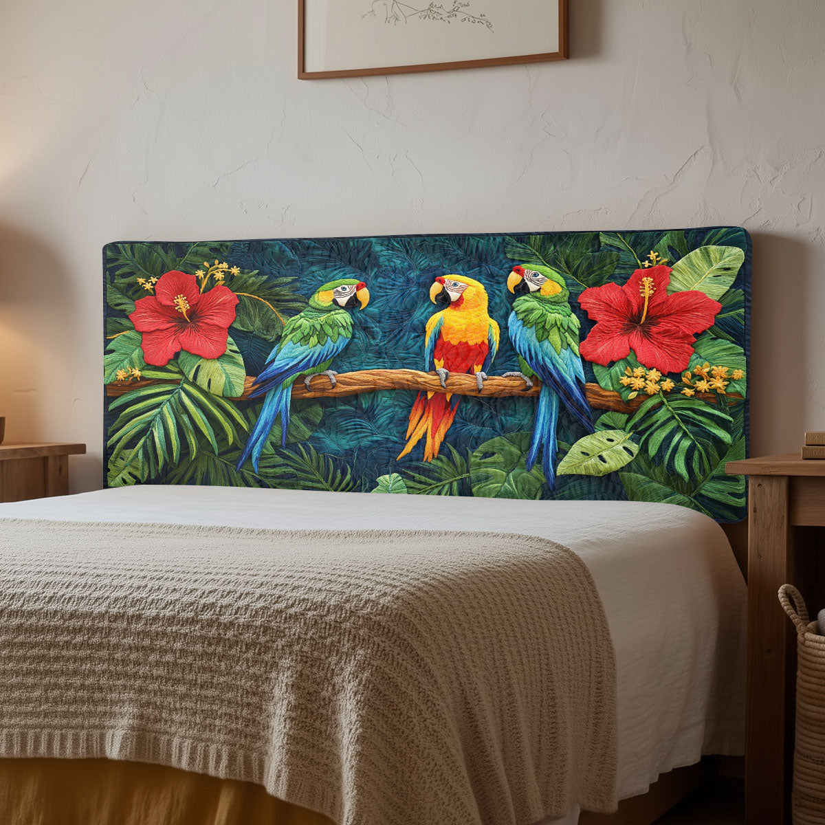 Colorful Parrot Paradise CW1812008CL Quilted Headboard Slipcover