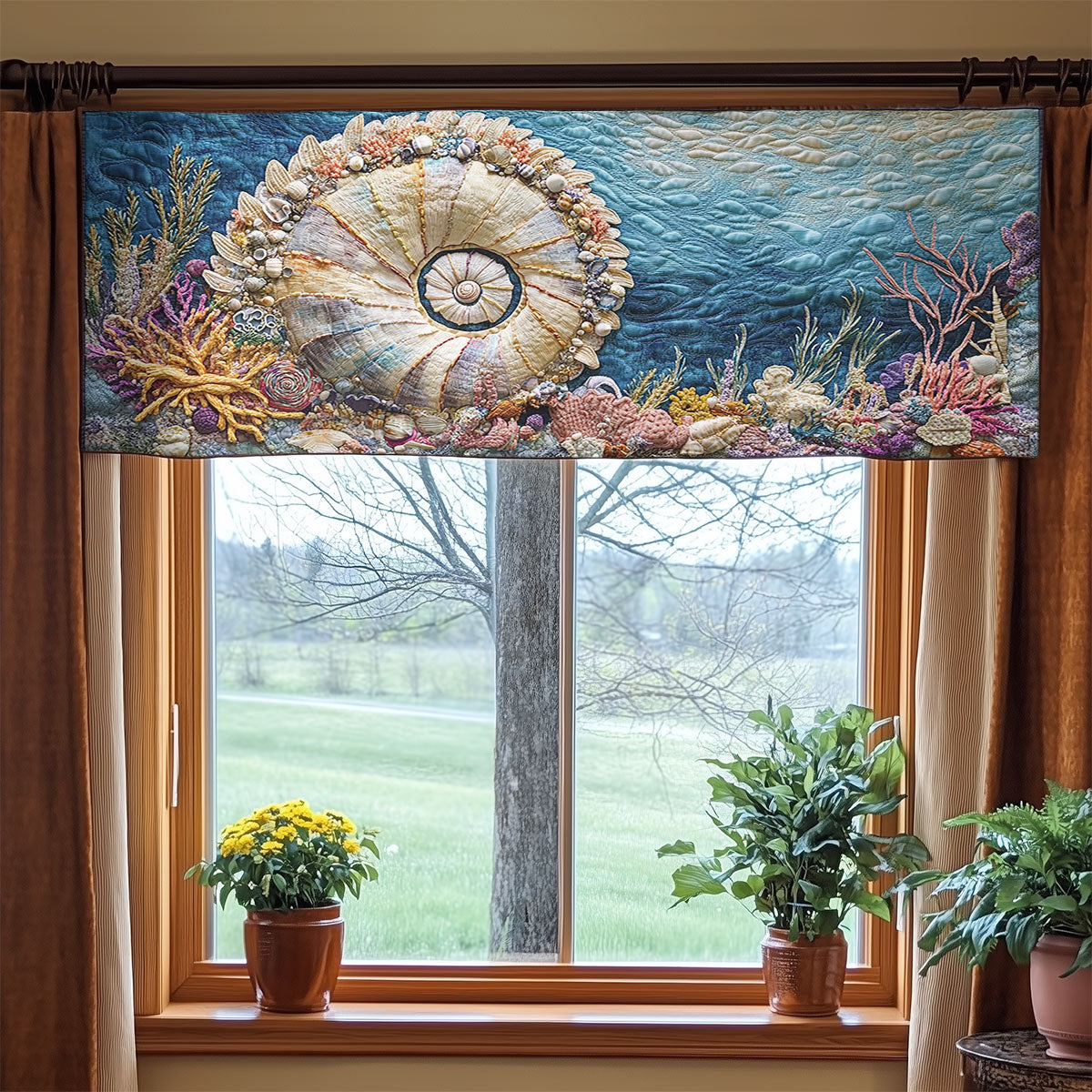 Seashell Serenity Swirl WN2306043CL Quilted Valance