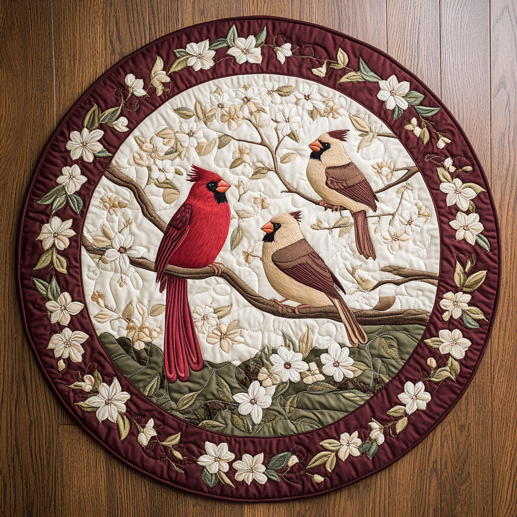 Red Cardinal Block WN2905045CL Quilted Round Mat