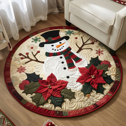 Poinsettia Snowman CW2410035CL Quilted Round Mat