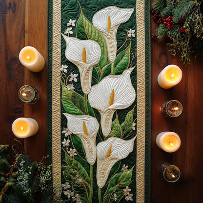 White Calla Lilies XR2111018CL Quilted Table Runner