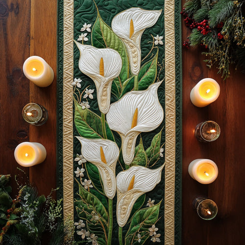 White Calla Lilies XR2111018CL Quilted Table Runner