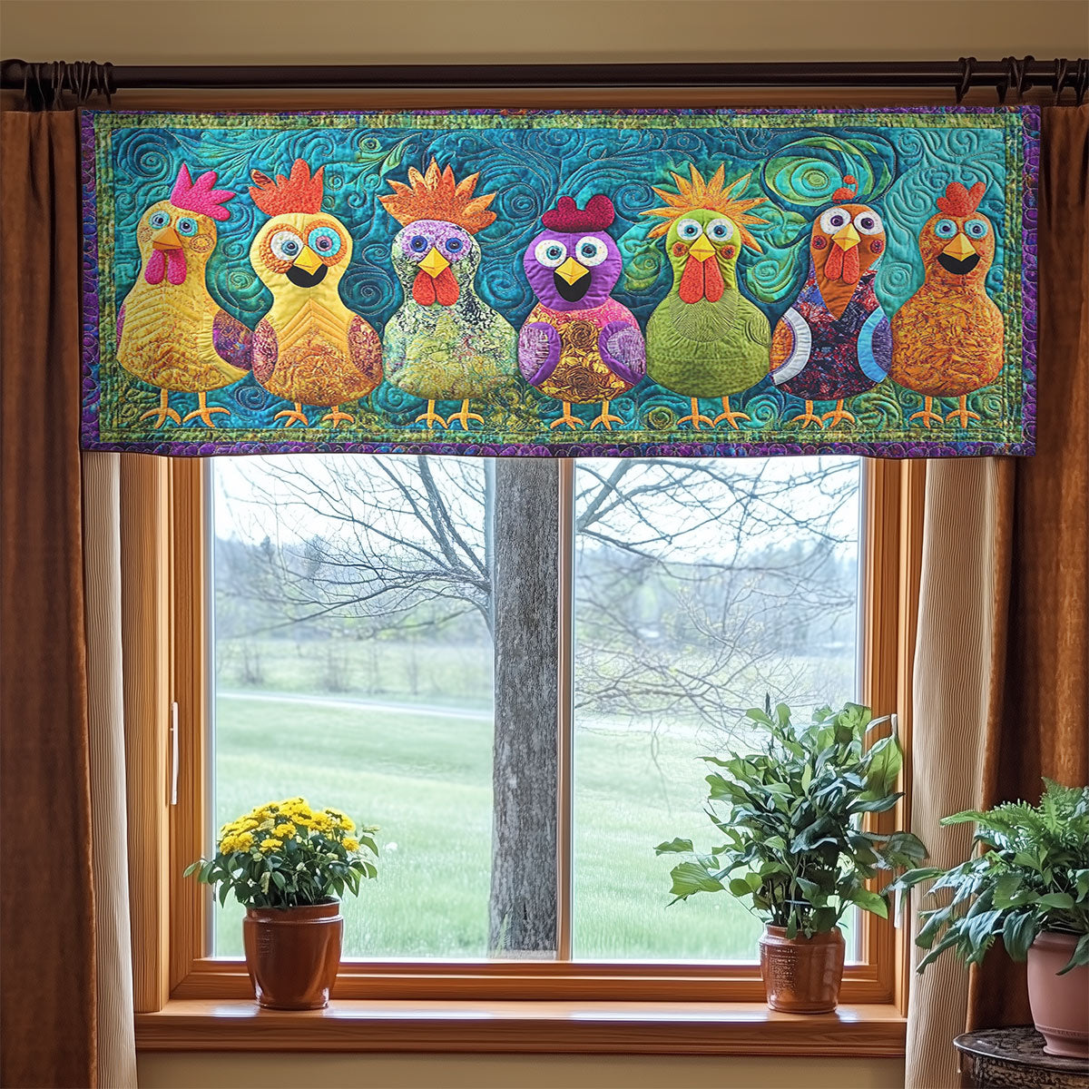 Chicken Sunshine Row WN1406057CL Quilted Valance