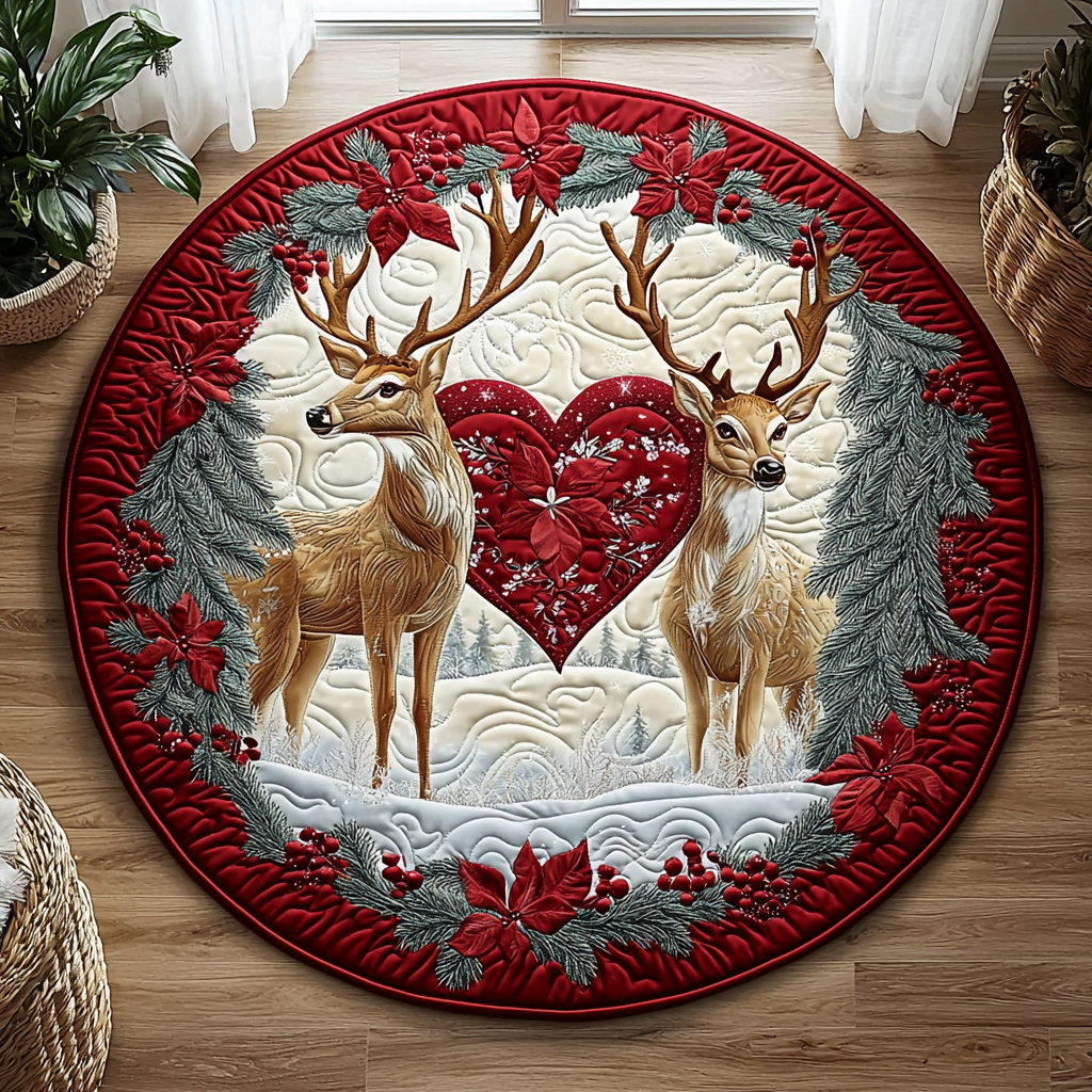 Deer Couple QA0912008CL Quilted Round Mat