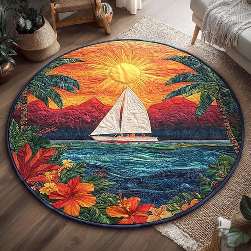 Tropical Sunset Sailboat WJ0507046CL Quilted Round Mat