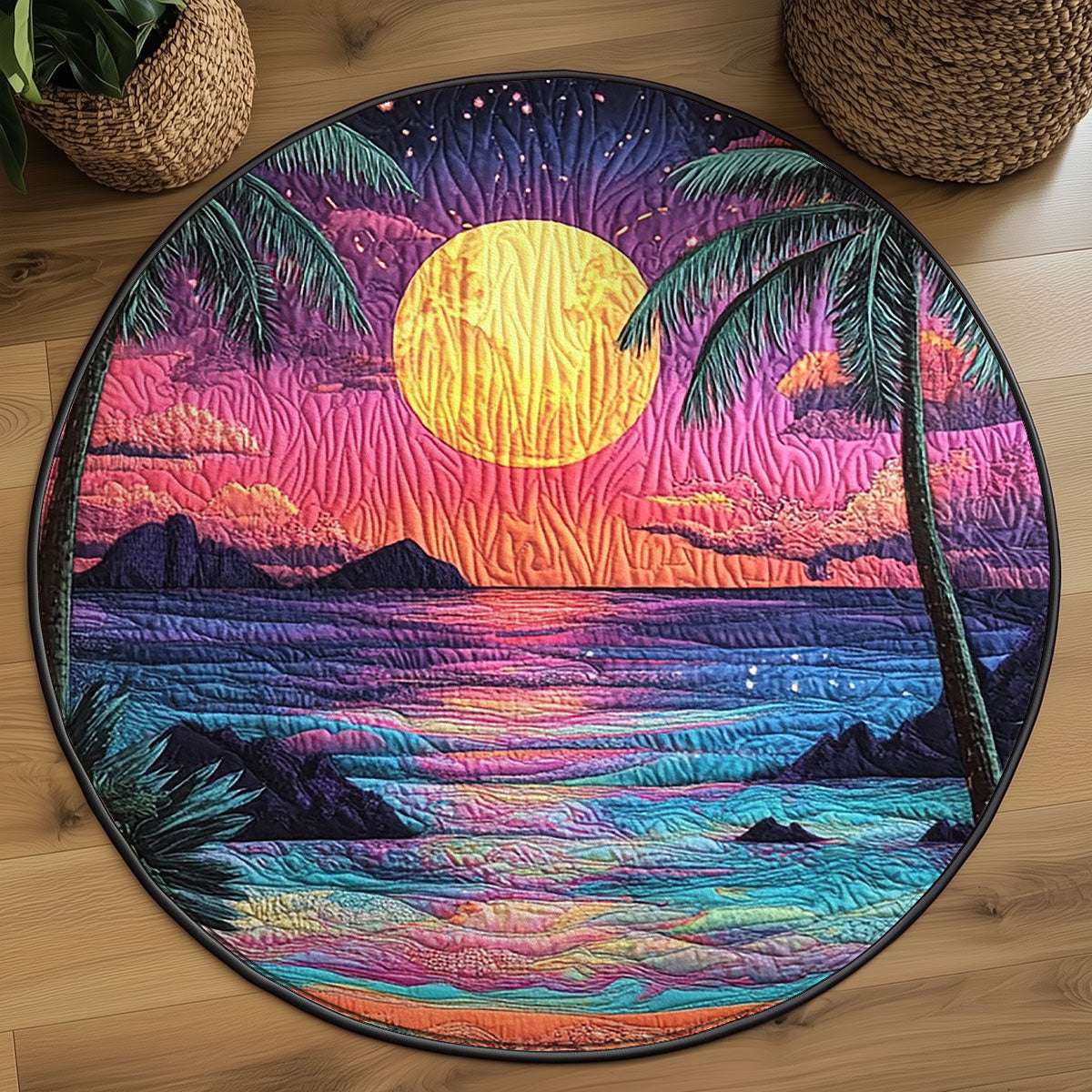 Tropical Surreal Sunset WJ0307045CL Quilted Round Mat