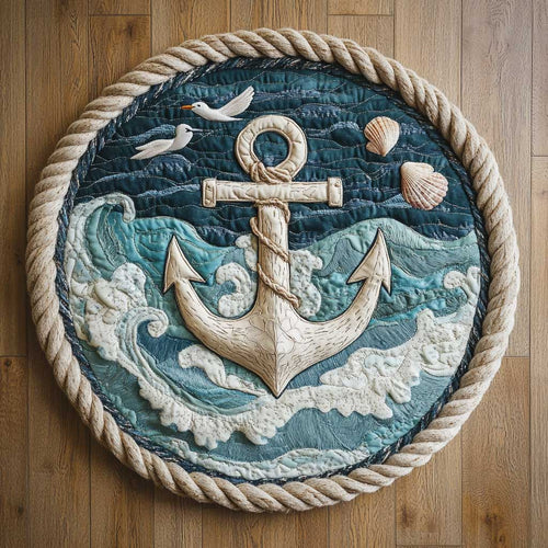 Rustic Anchor WN2204054CL Quilted Round Mat