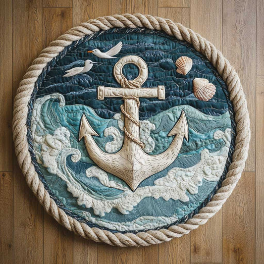 Rustic Anchor WN2204054CL Quilted Round Mat