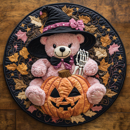 Pumpkin Spell Teddy Bear WN1208063CL Quilted Round Mat