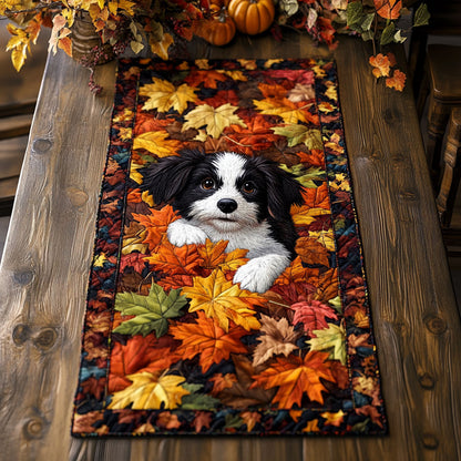 Dog In Leaves WN2406016CL Quilted Table Runner