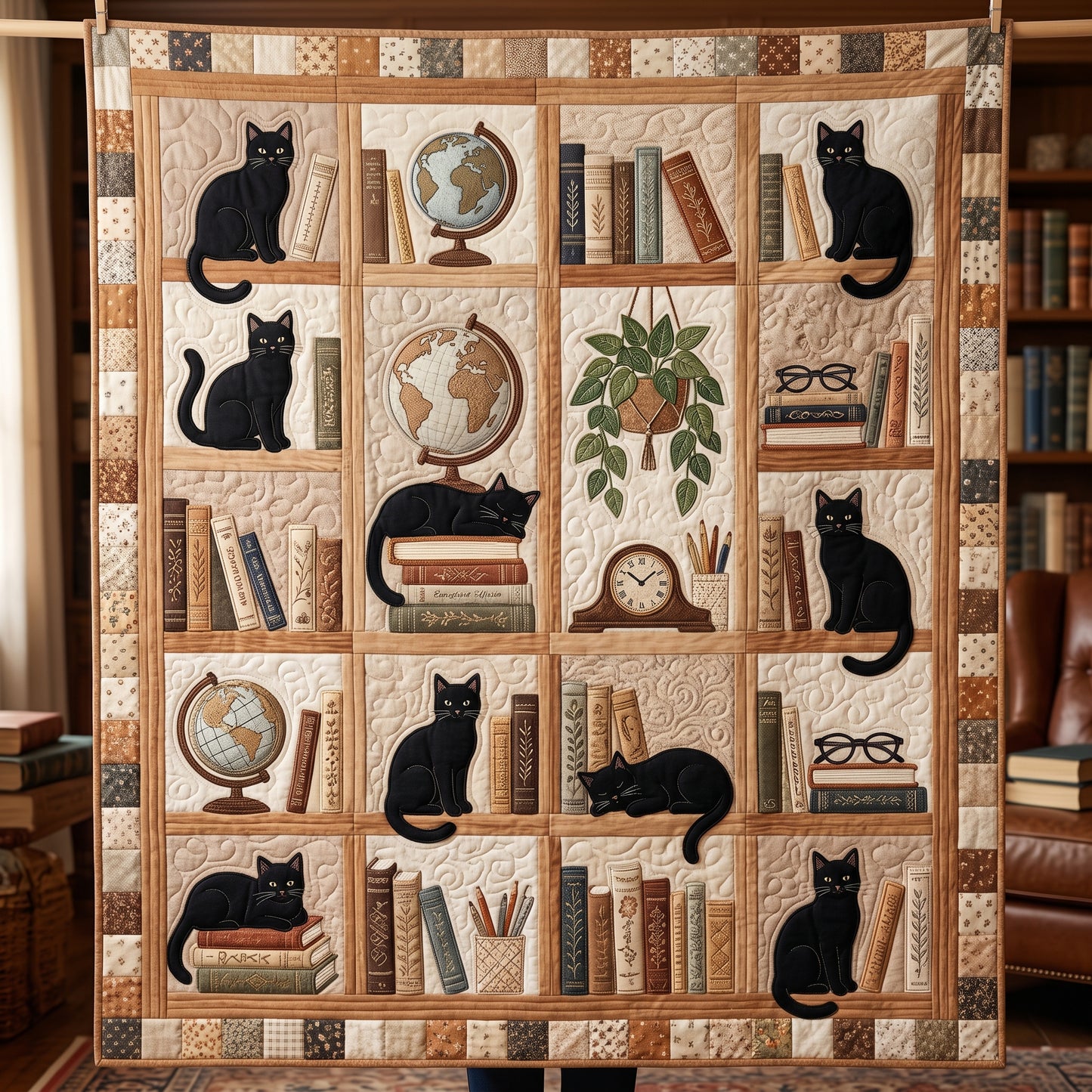 Black Cat In Library XR1704020CL Quilt