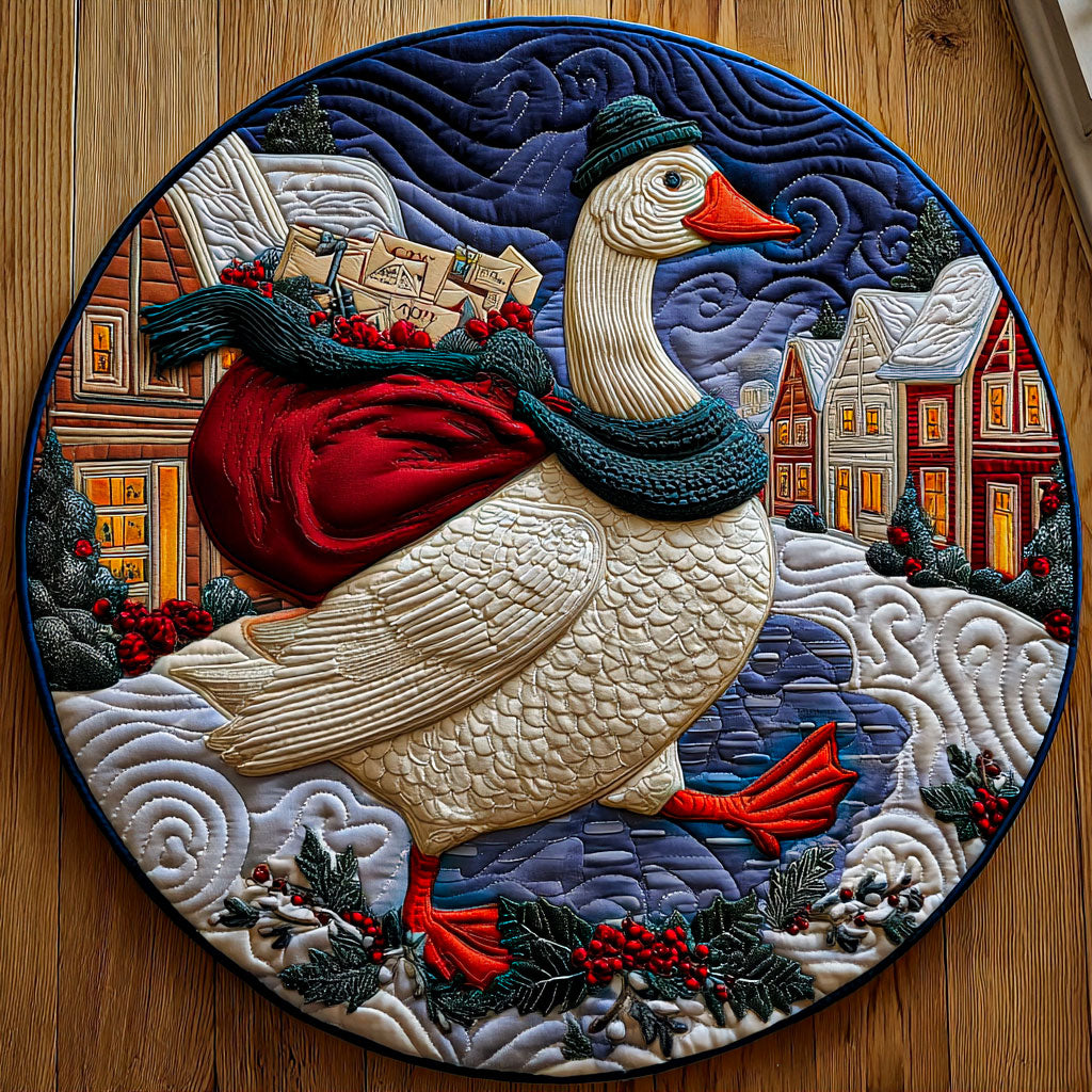 Delivery Goose Busy Winter Day XK0311001CL Quilted Round Mat