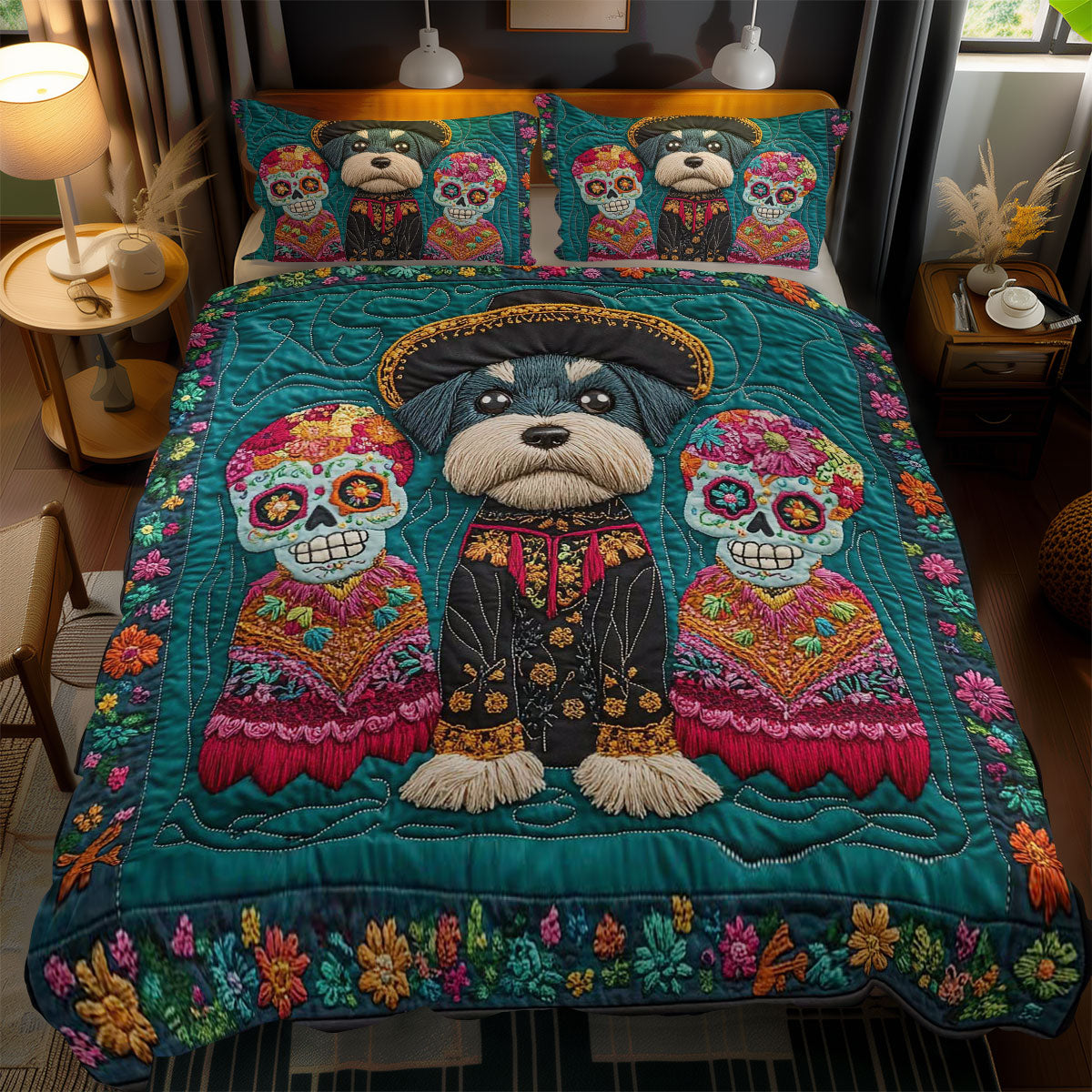 Schnauzer And Skulls Fiesta WN0302077CL Duvet Cover Set