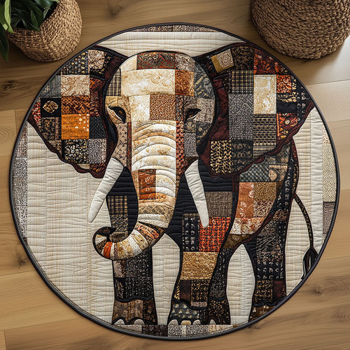 Patchwork Elephant WJ2204027CL Quilted Round Mat