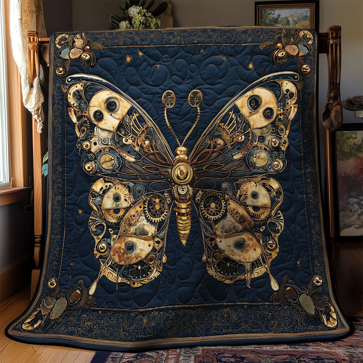 Golden Steampunk Butterfly WN0402036CL Quilt