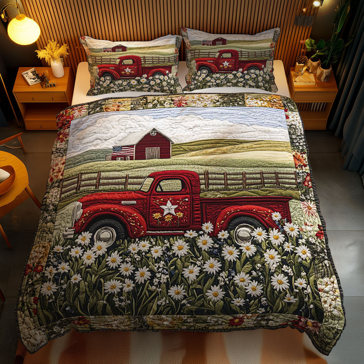 Red Truck Daisy Fields WN0703103CL Duvet Cover Set