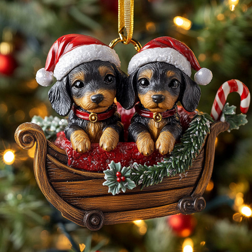 Festive Dachshund Ride CW1211023CL Christmas Ornament