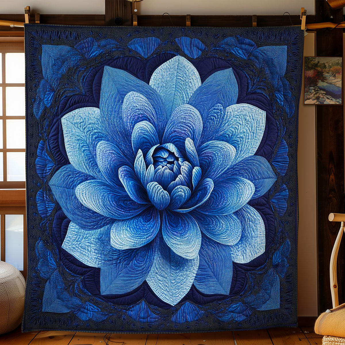 Deep Blue Flower WN1103083CL Quilt