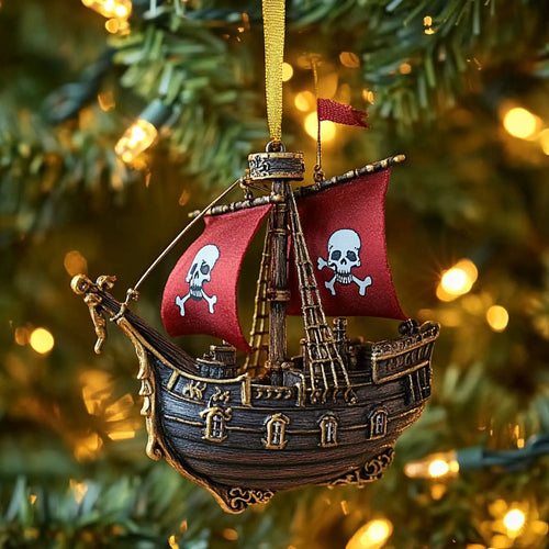 Skull Flag Pirate Ship WN1512054CL Christmas Ornament