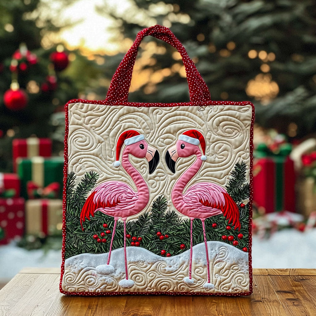 Christmas Flamingo QA0412035CL Quilted Tote Bag