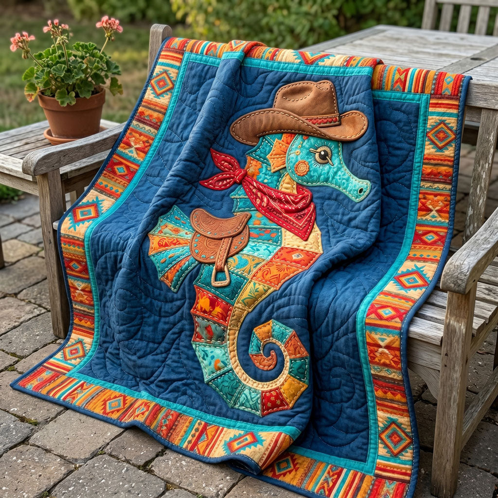 Rustic Coastal Cowboy Seahorse WN2404012CL Quilt