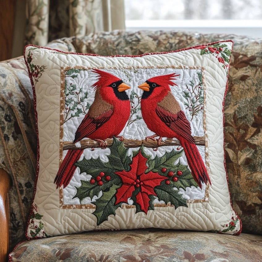 Poinsettia And Cardinals XR1809014CL Quilt Pillow Case