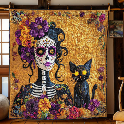 Skeleton Glow With Cat WN2201027CL Quilt