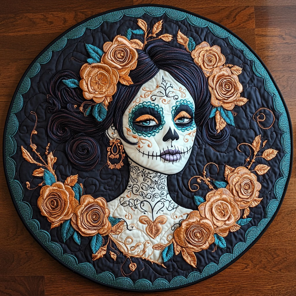 Twilight Veil Skull Woman WN0908090CL Quilted Round Mat
