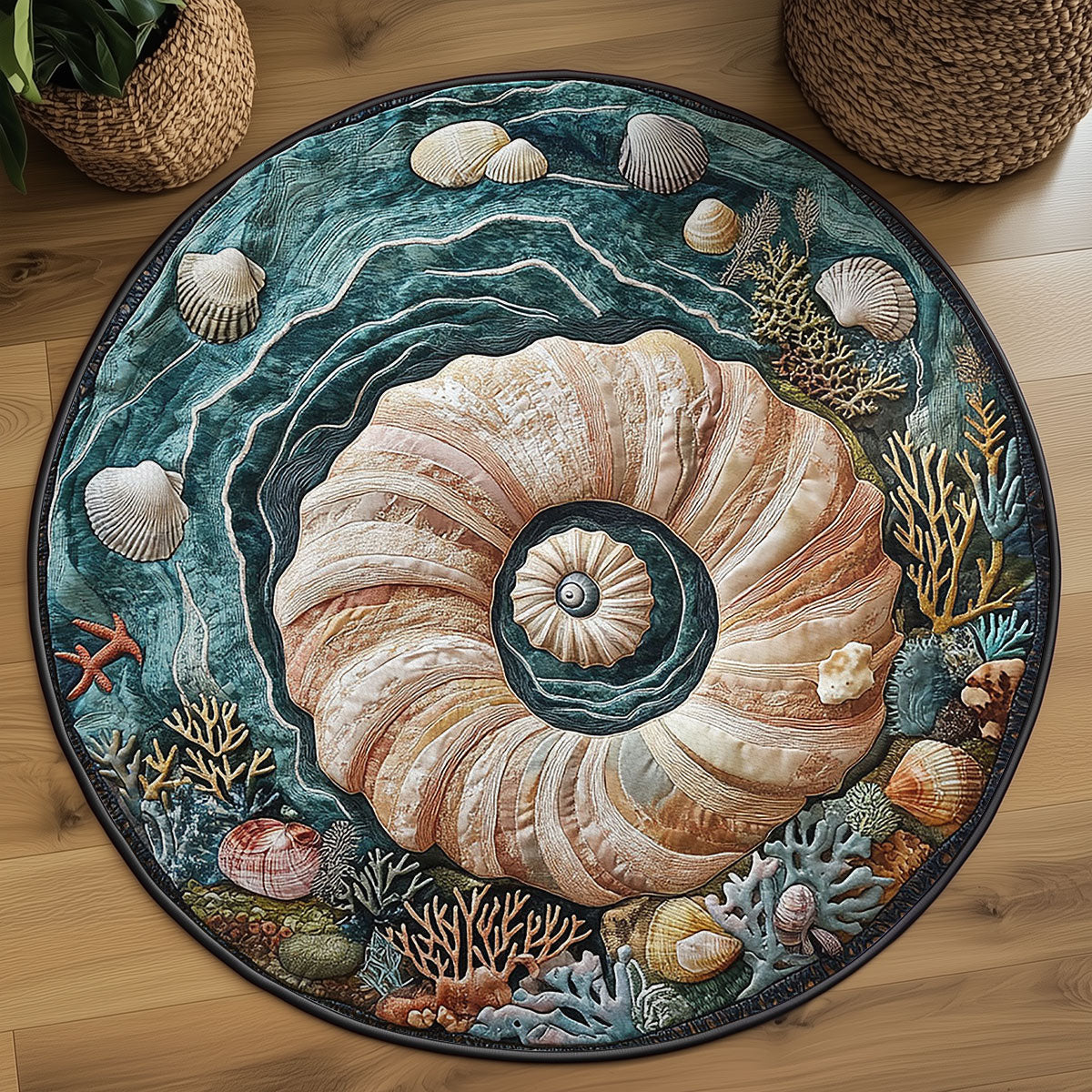 Seashell Harmony WN2306036CL Quilted Round Mat