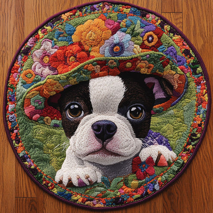 Boston Terrier Bloom WN0206001CL Quilted Round Mat