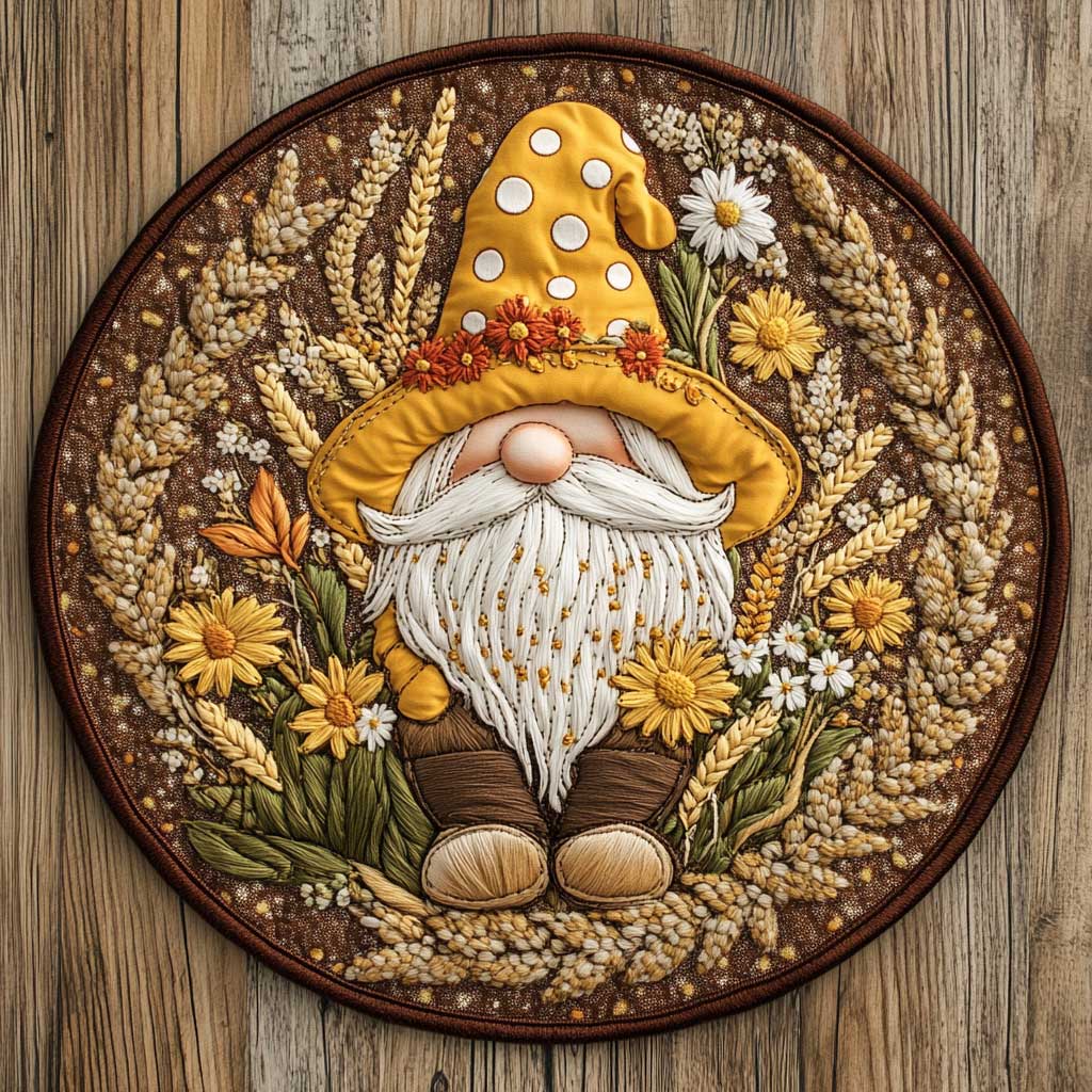 Gnome And Falling Leaves WN2105018CL Quilted Round Mat