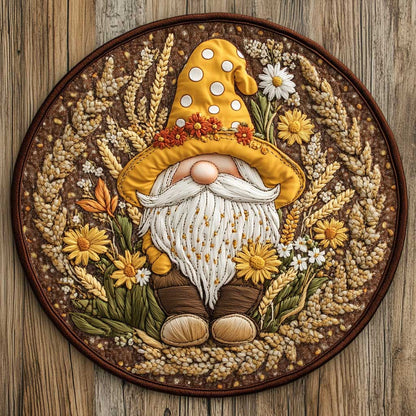 Gnome And Falling Leaves WN2105018CL Quilted Round Mat