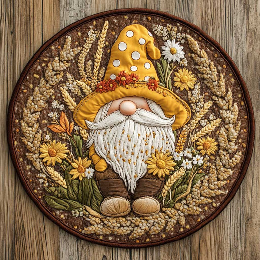 Gnome And Falling Leaves WN2105018CL Quilted Round Mat
