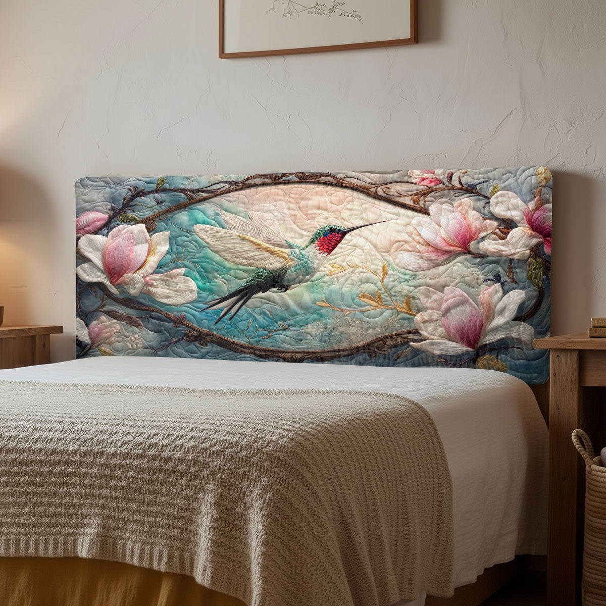 Hummingbird Magnolia Flower CW1112018CL Quilted Headboard Slipcover