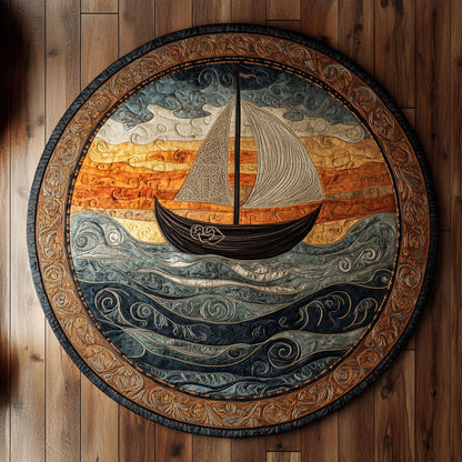Waves And Sailboat Whispers WN2006048CL Quilted Round Mat