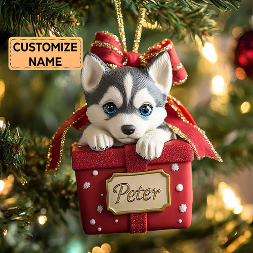 Husky Present CP0112028CL Personalized Christmas Ornament