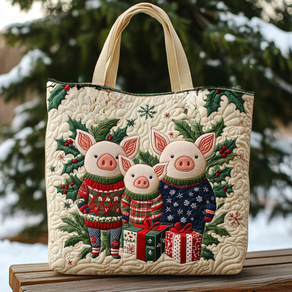 Cozy Cabin Pig WN2910007CL Quilted Tote Bag