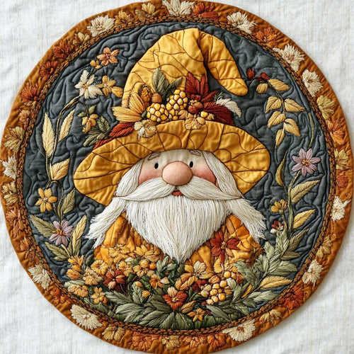 Gnome Among Blossoms WN2105017CL Quilted Round Mat