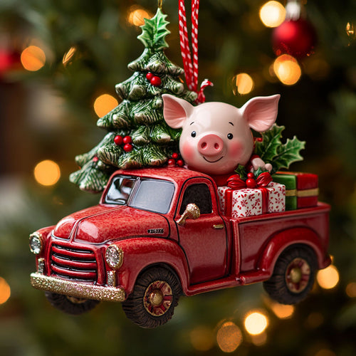 Red Truck Pig WN2511033CL Christmas Ornament