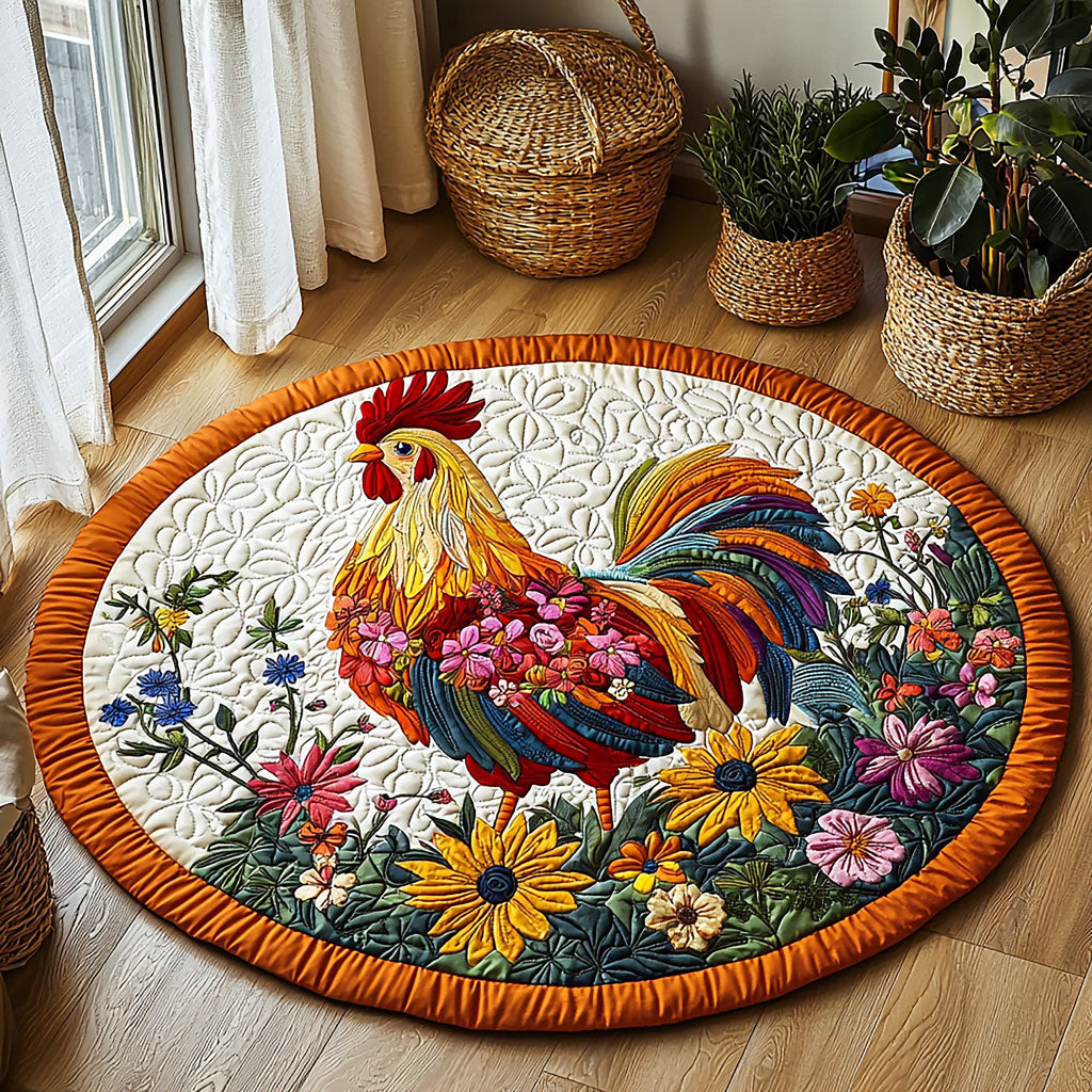 Floral Chicken QA0212008CL Quilted Round Mat