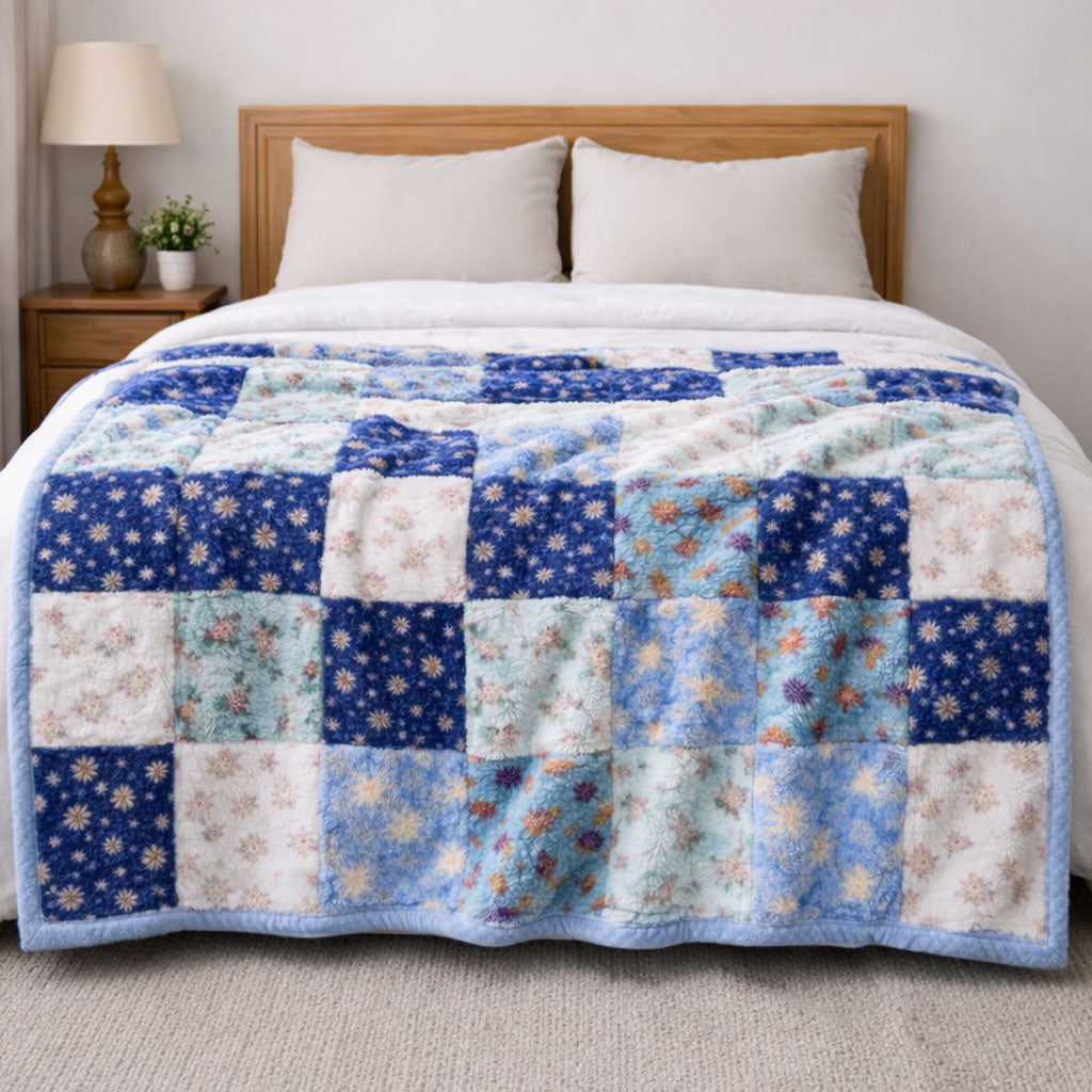 Blue Patchwork CP1701001CL Faux Fur Throw Blanket